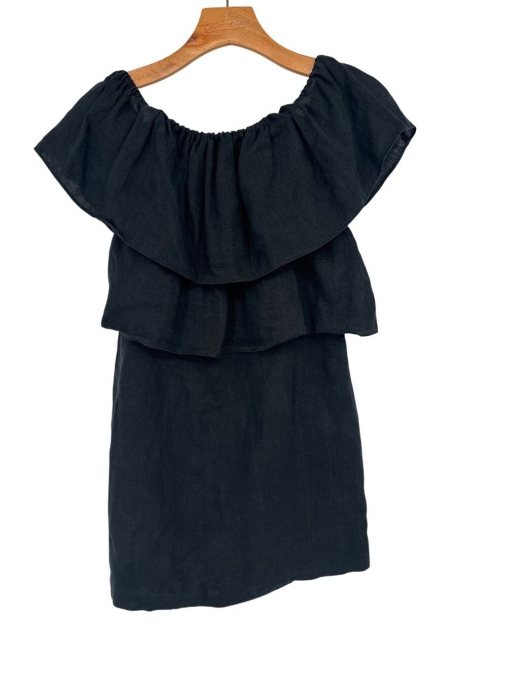 Pearl Southern Couture  Black linen Ruffled Off-Shoulder savannah Mini Dress  4